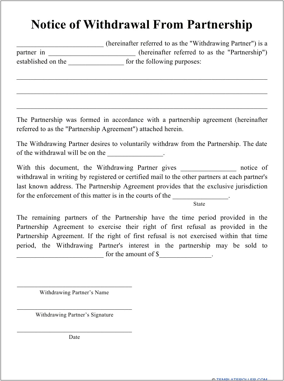 Letter Of Intent To Form A Partnership Template