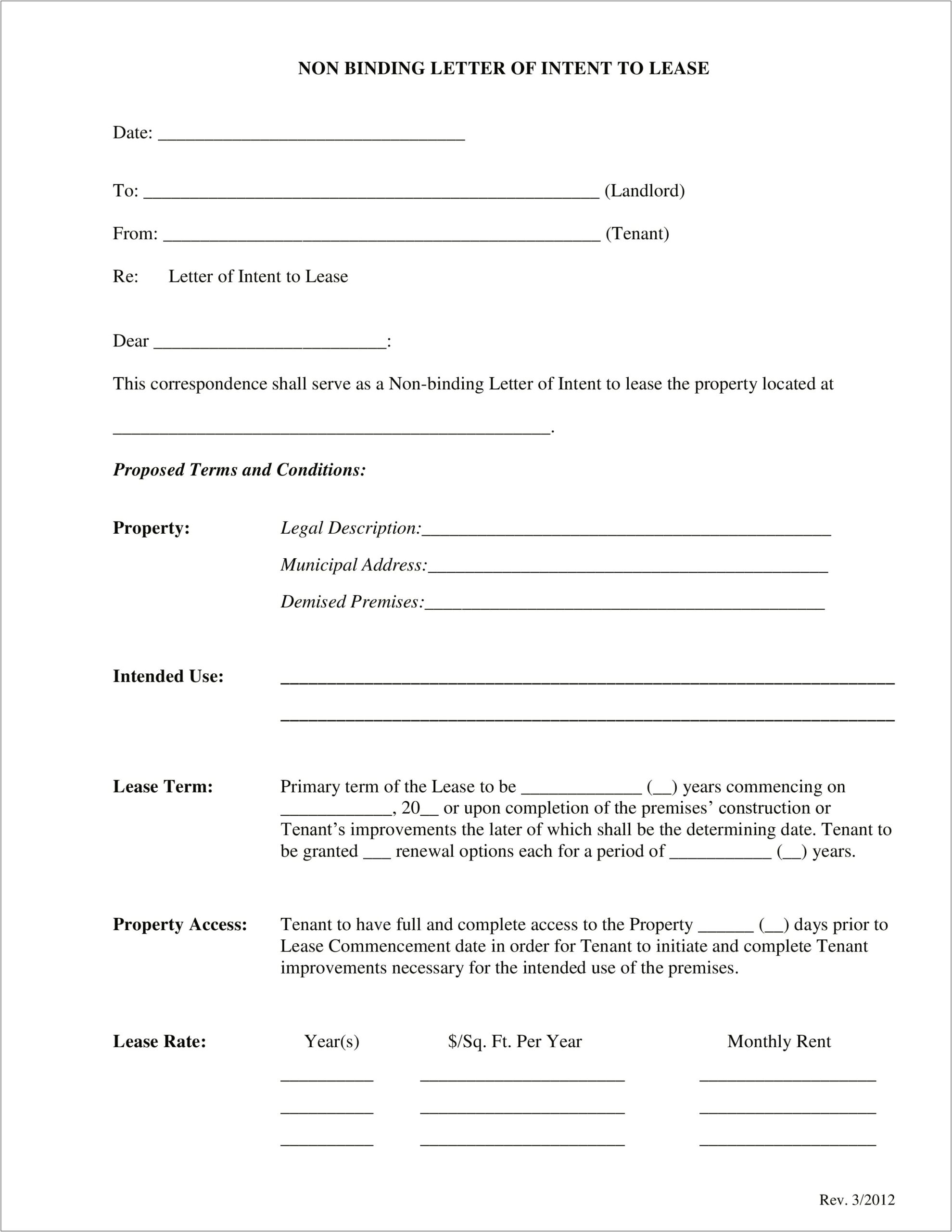 Letter Of Intent To Lease Template Florida