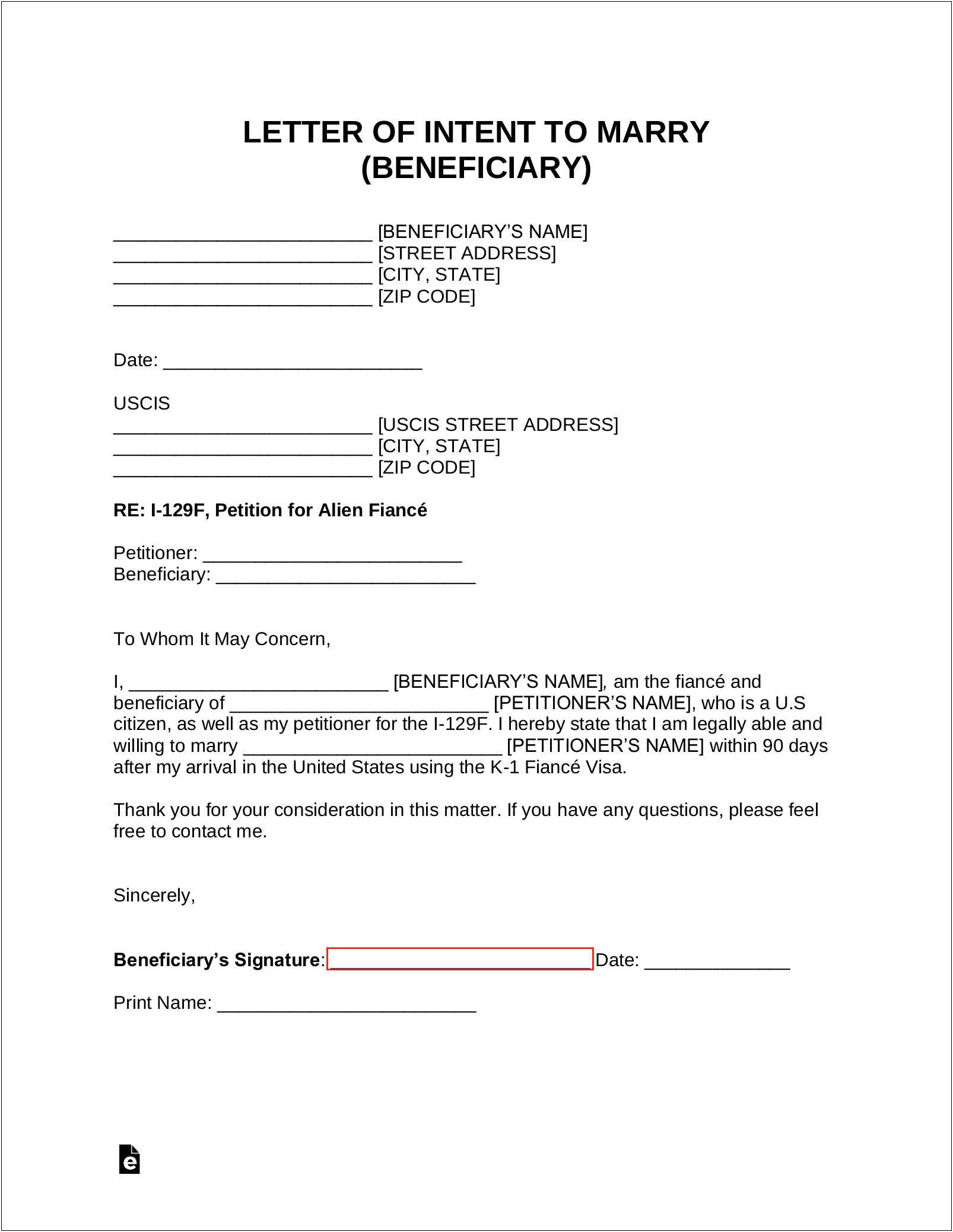 Letter Of Intent To Marry Inmate Template