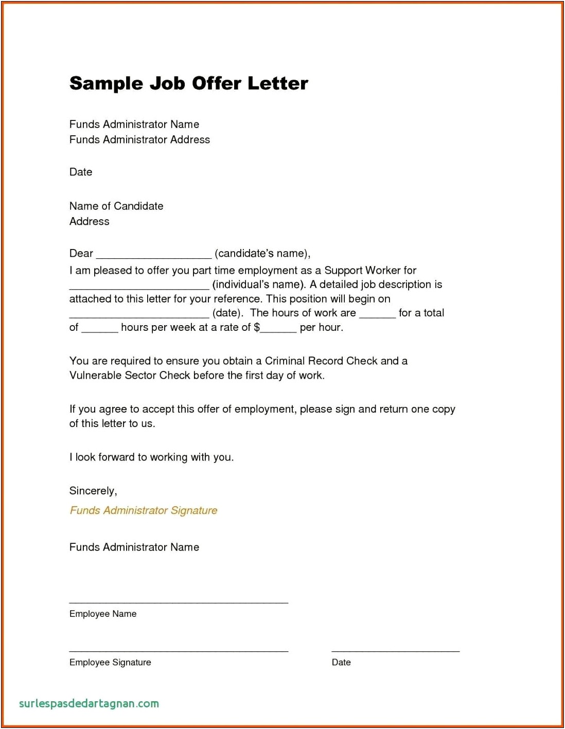 Letter Of Intent To Offer Employment Template