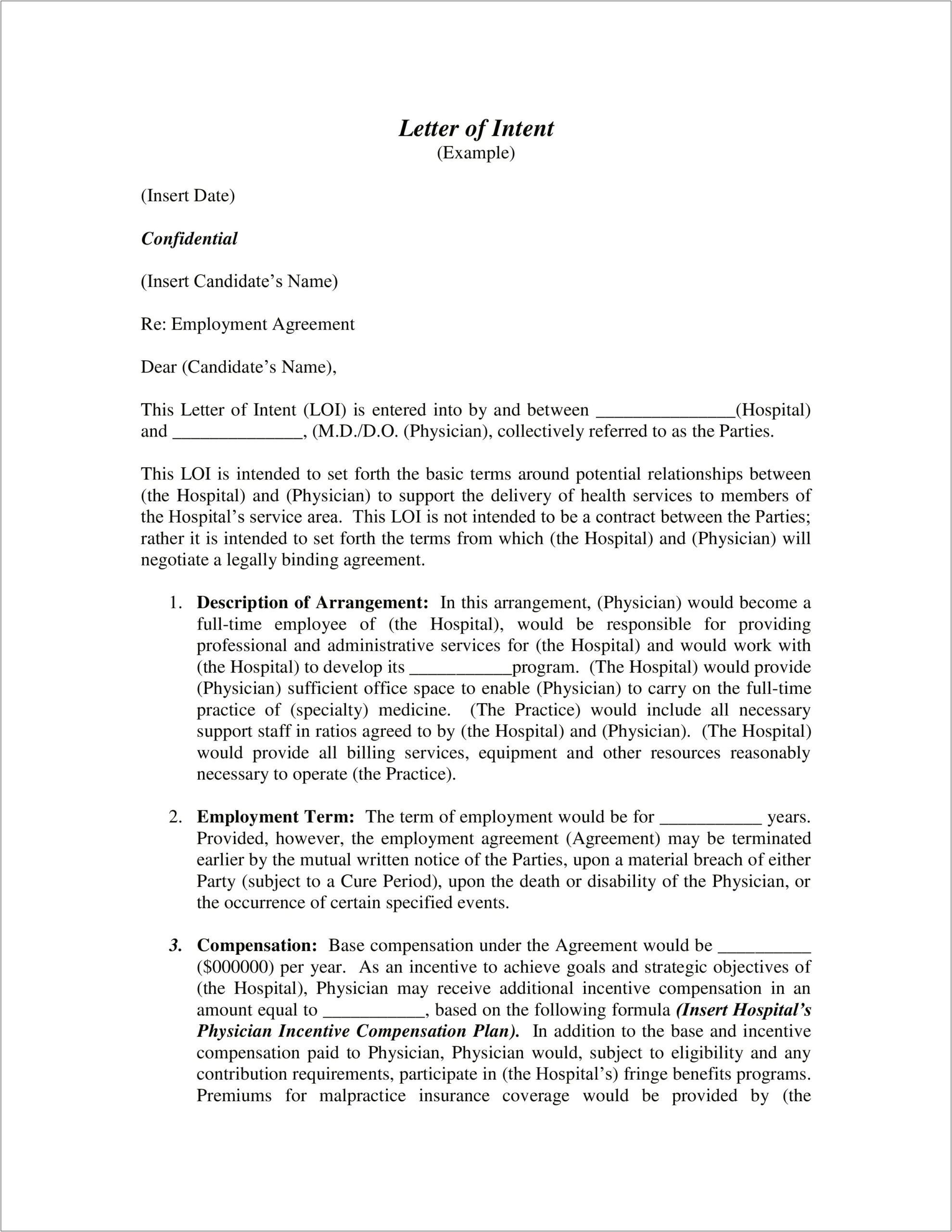 Letter Of Intent To Pay Template