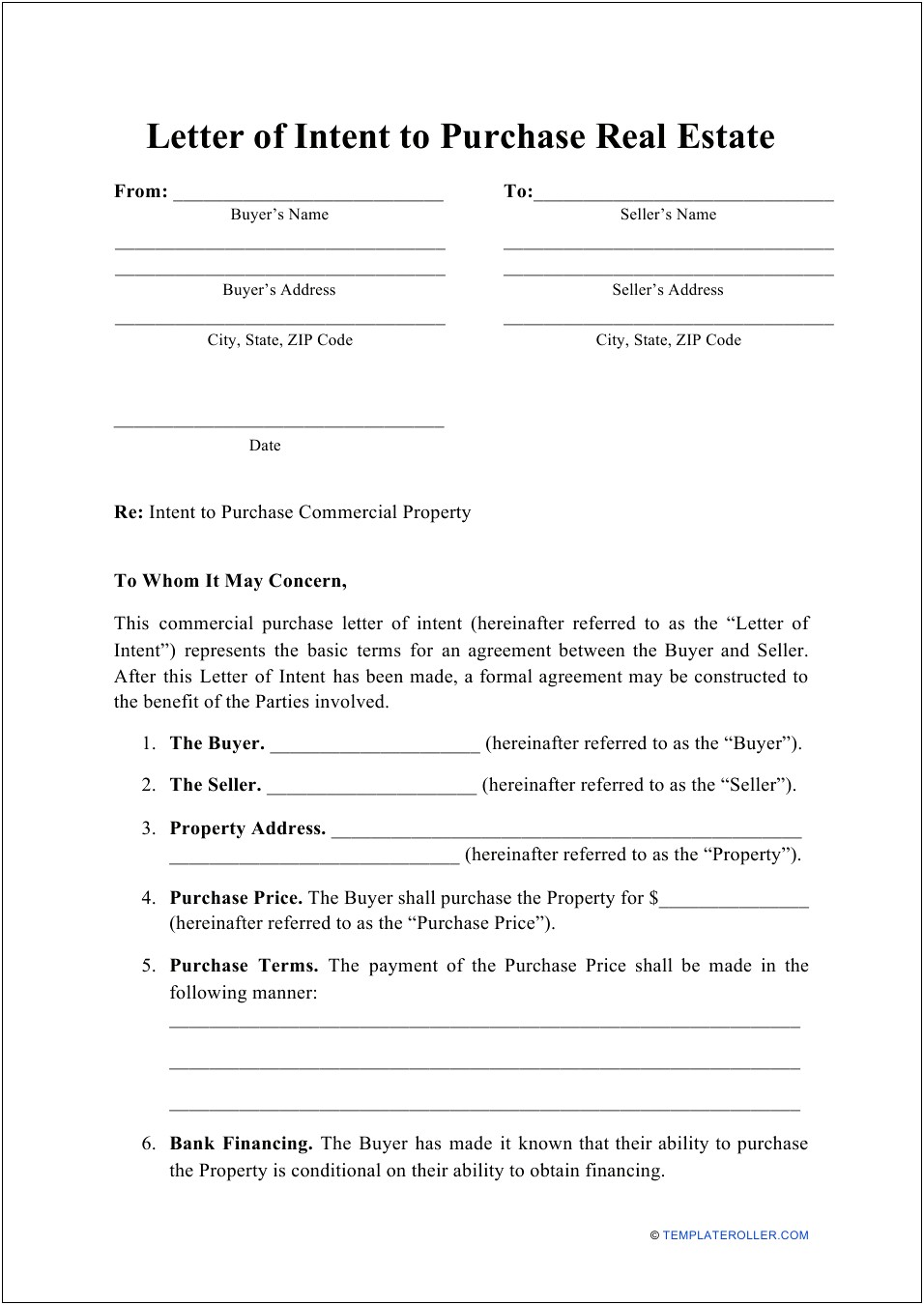 Letter Of Intent To Sell Template