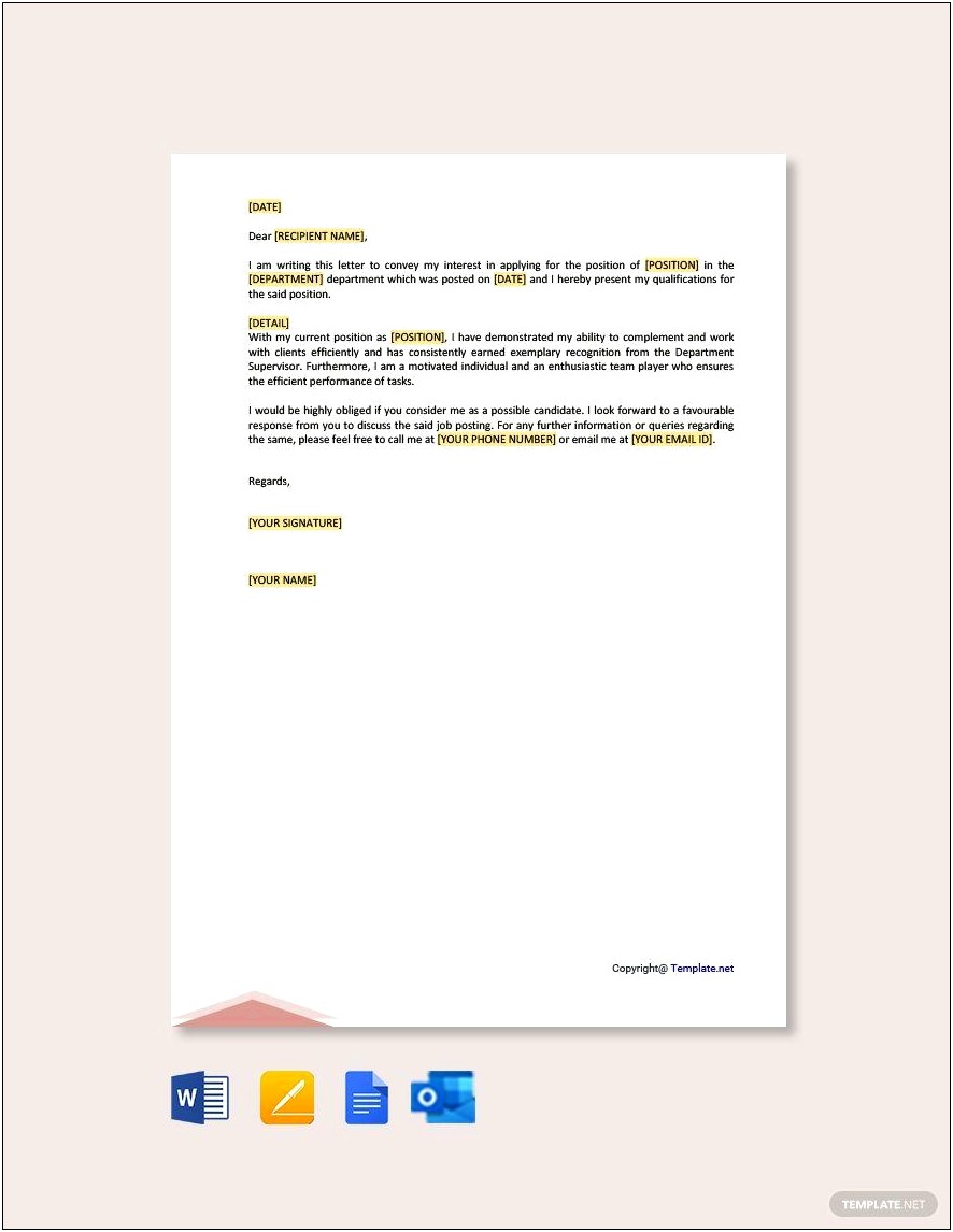 Letter Of Interest For A Job Opening Template