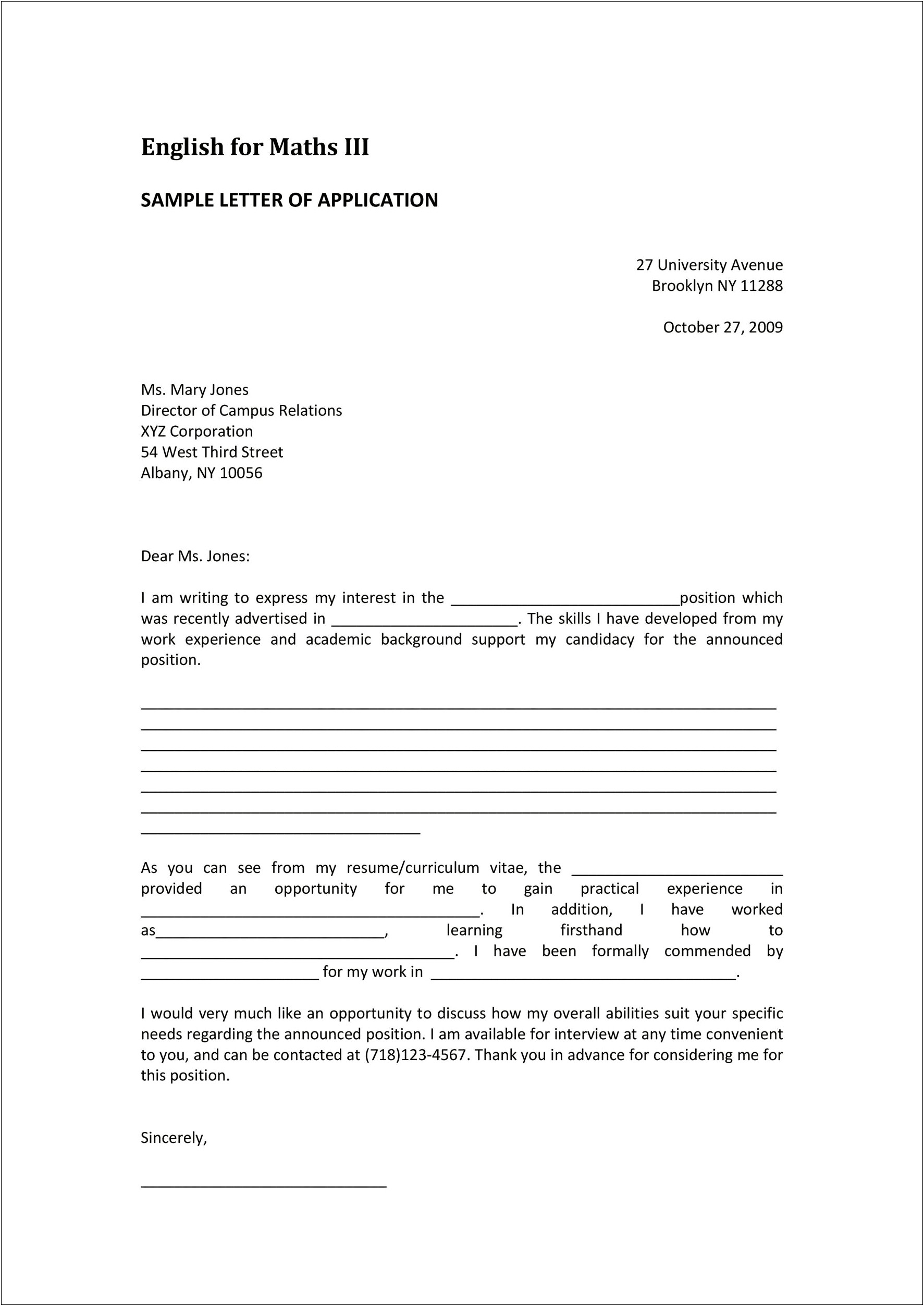 Letter Of Interest For Internal Job Template