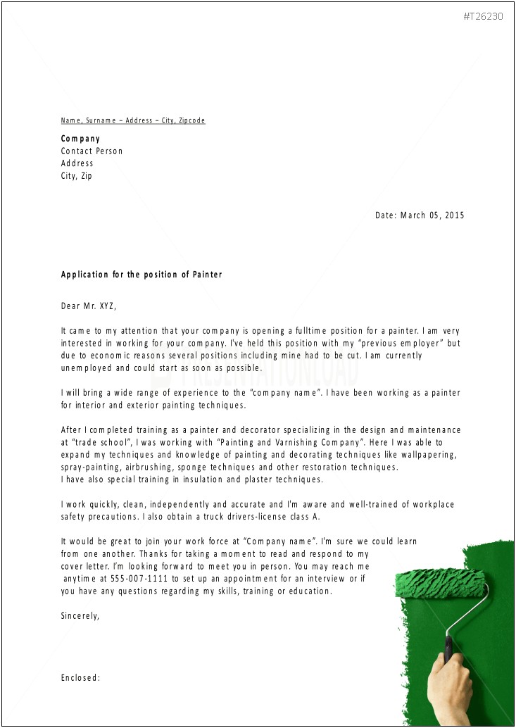 Letter Of Interest For Internal Maintenance Painter Template