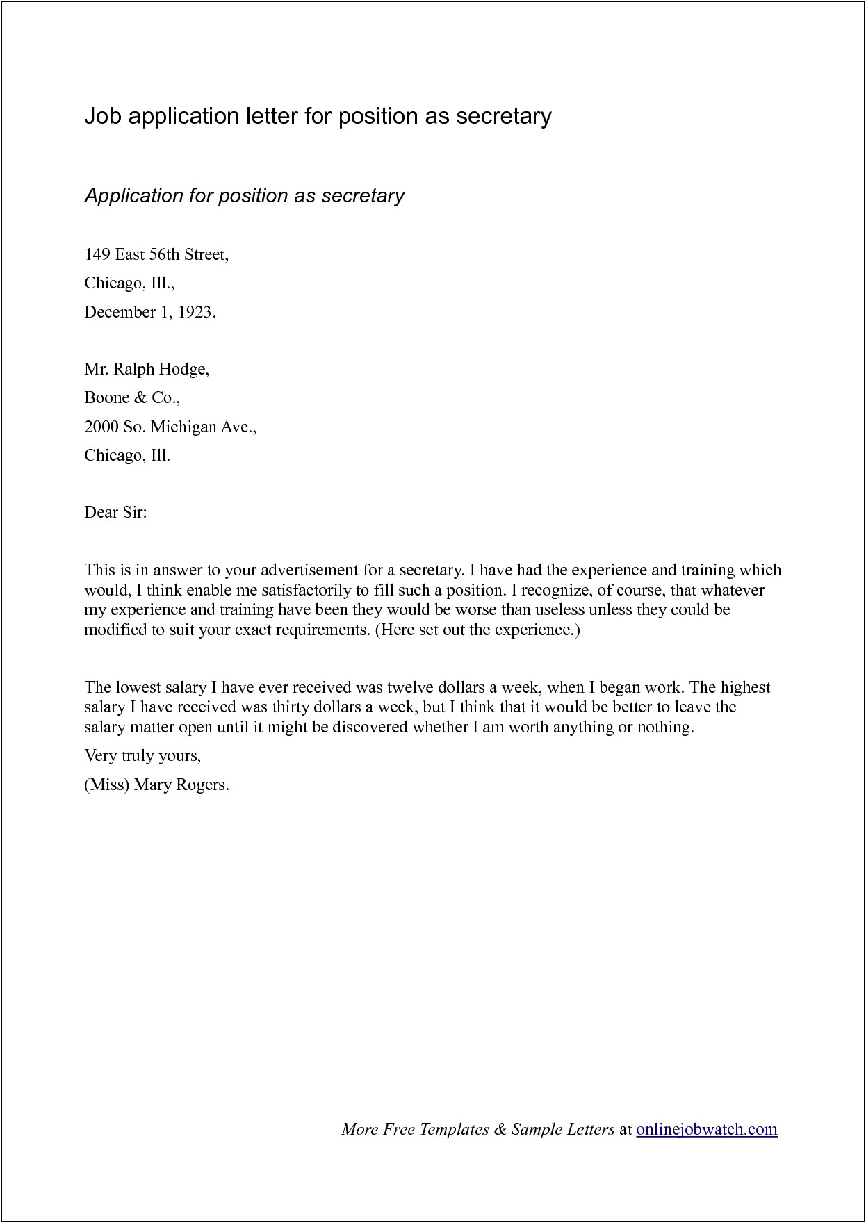 Letter Of Interest For Job Position Template