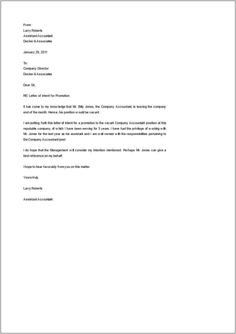 Letter Of Interest For Promotion Template