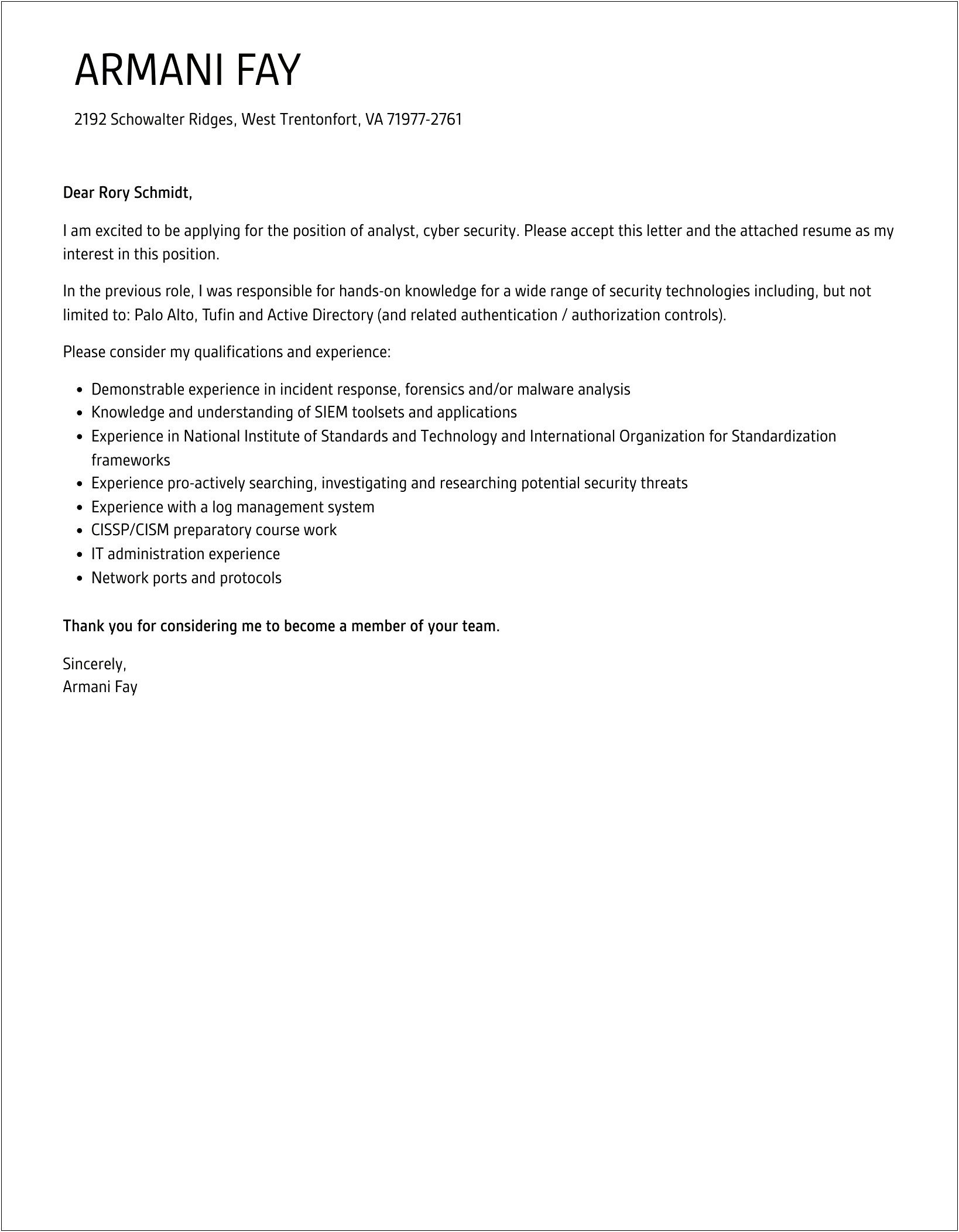 Letter Of Interest Template For Cyber Security Position