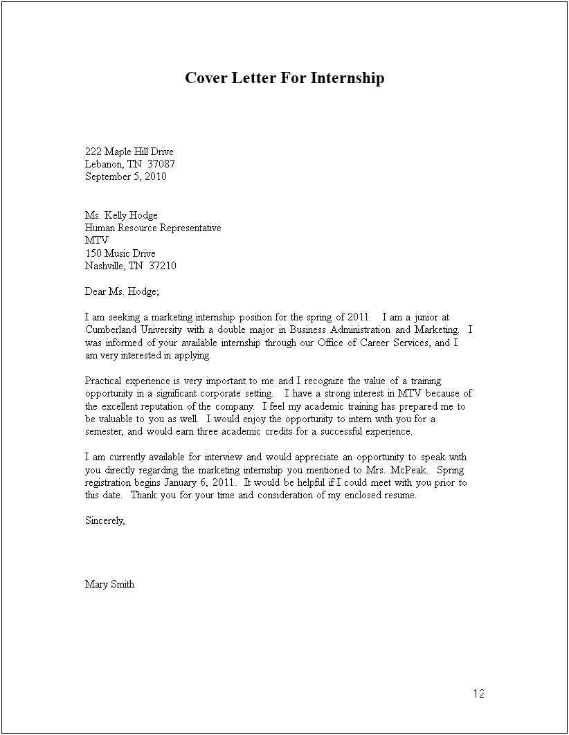 Letter Of Interest Template Human Resources