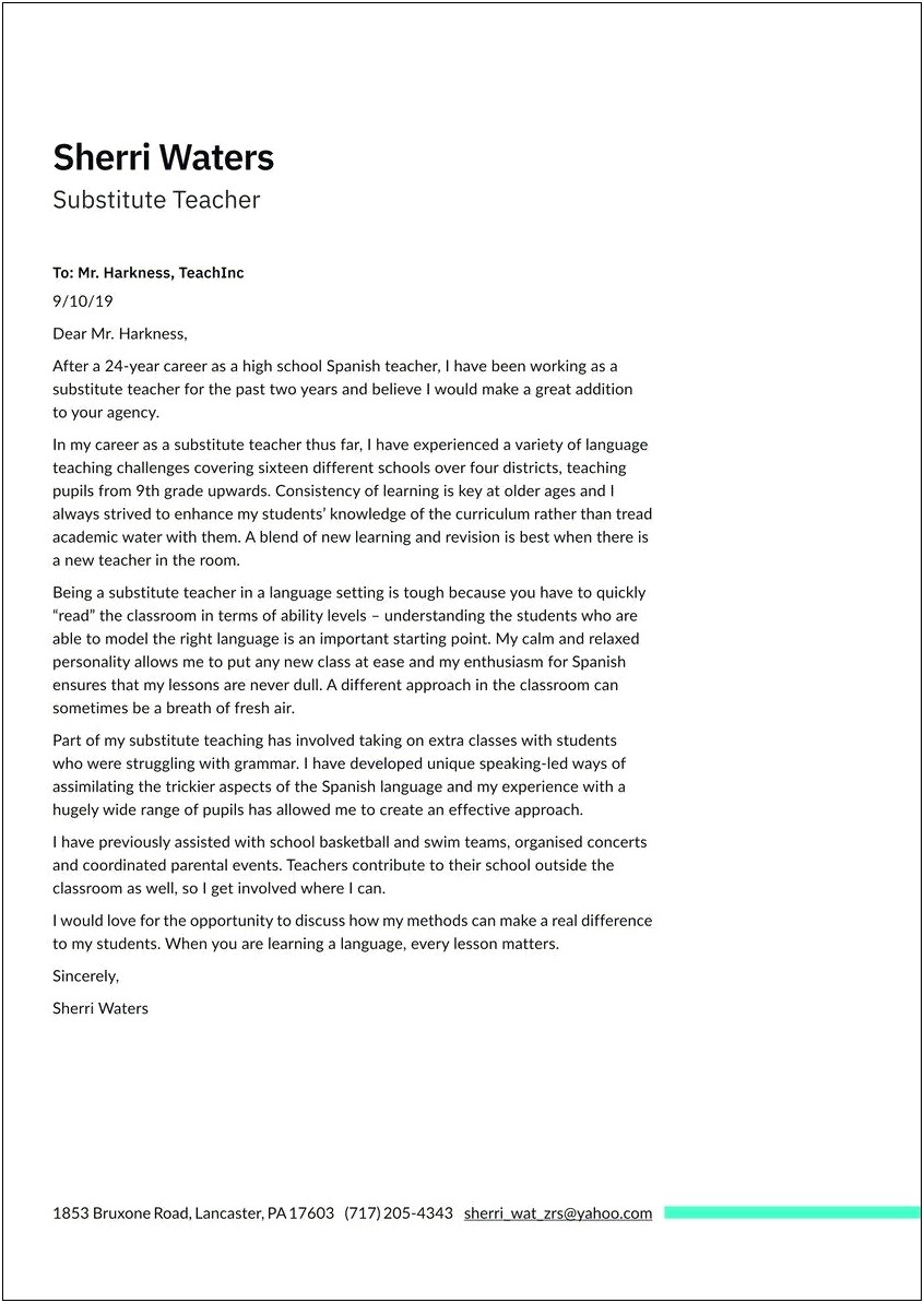 Letter Of Interest Template Subsitute Teaching