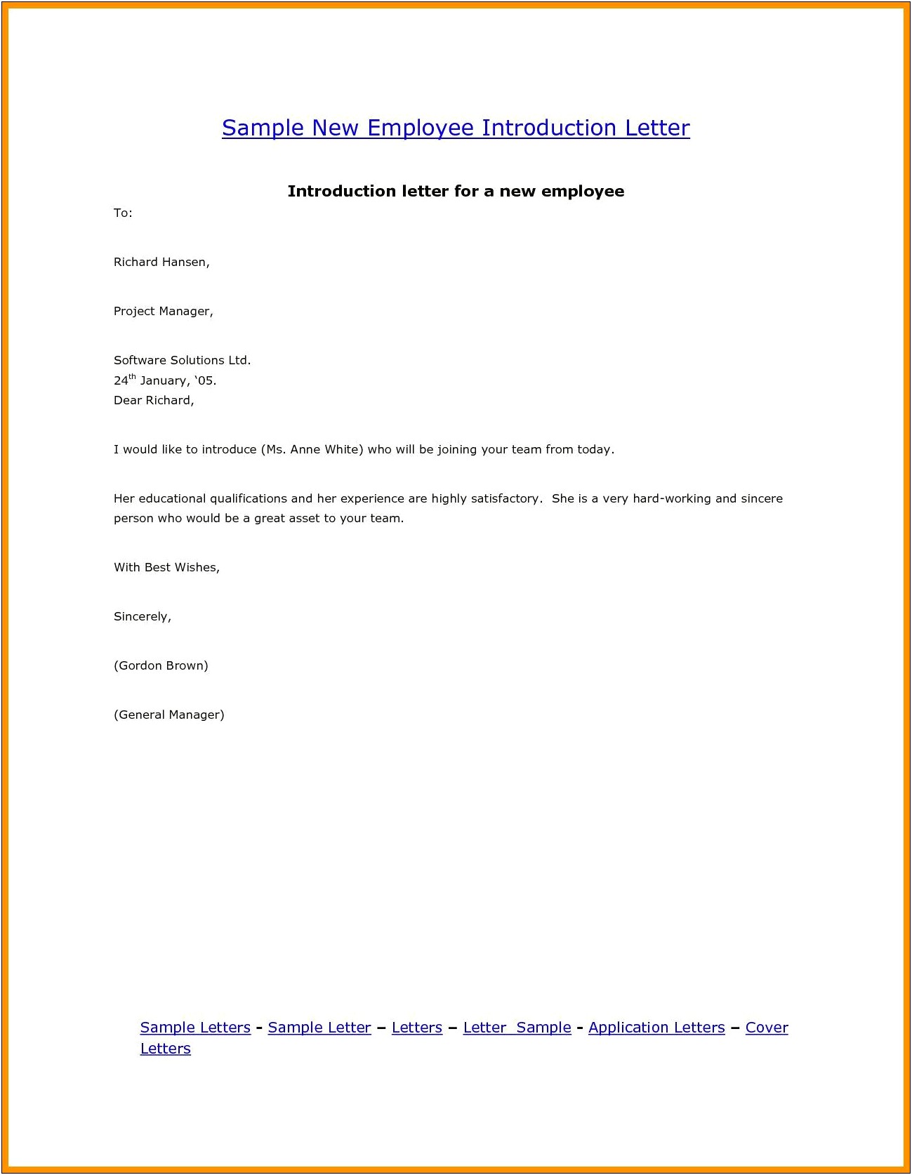 Letter Of Introduction For Job Application Template