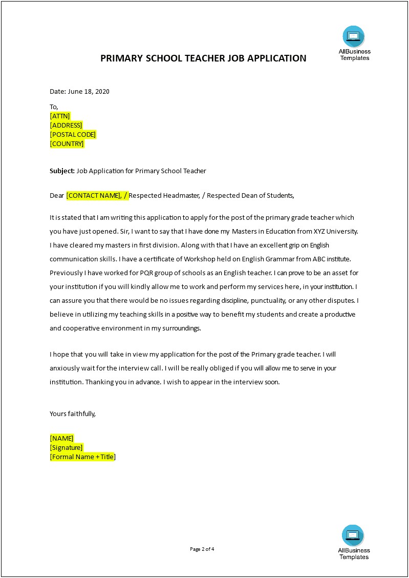 Letter Of Introduction Template For Teacher