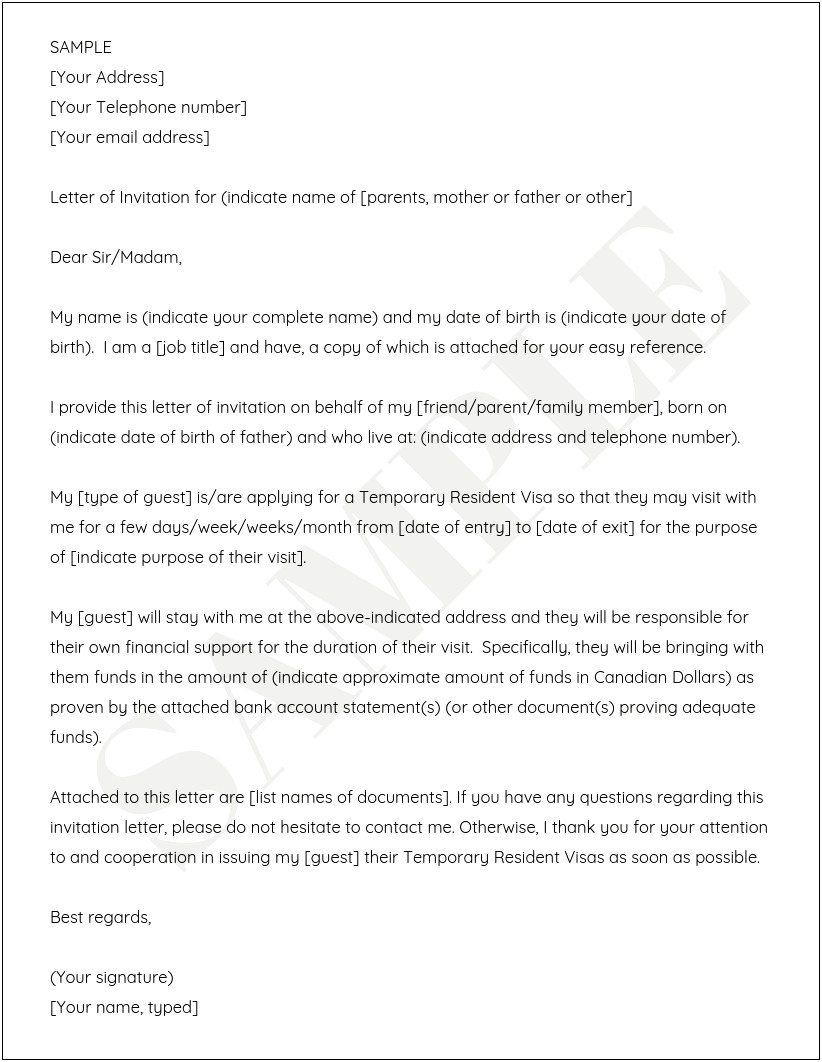 Letter Of Invitation To Embassy Template