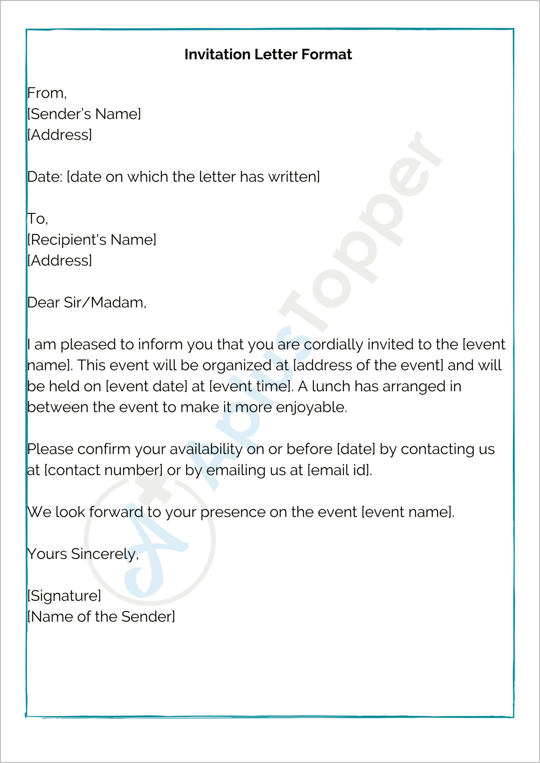 Letter Of Invitation To Usa Template