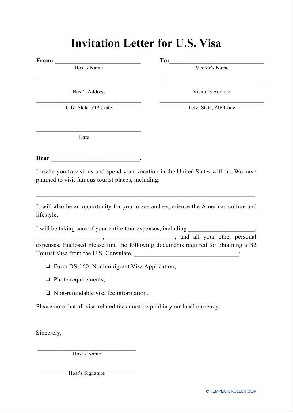 Letter Of Invitation To Usa Word Template