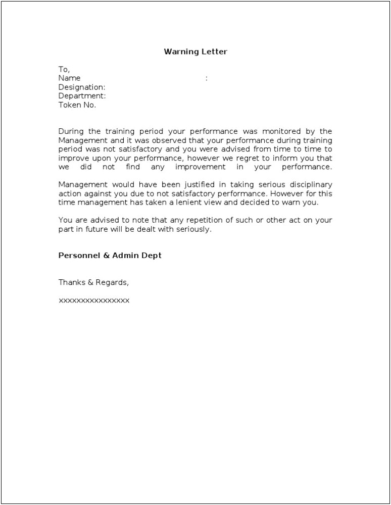 Letter Of No Confidence Template Supervisor