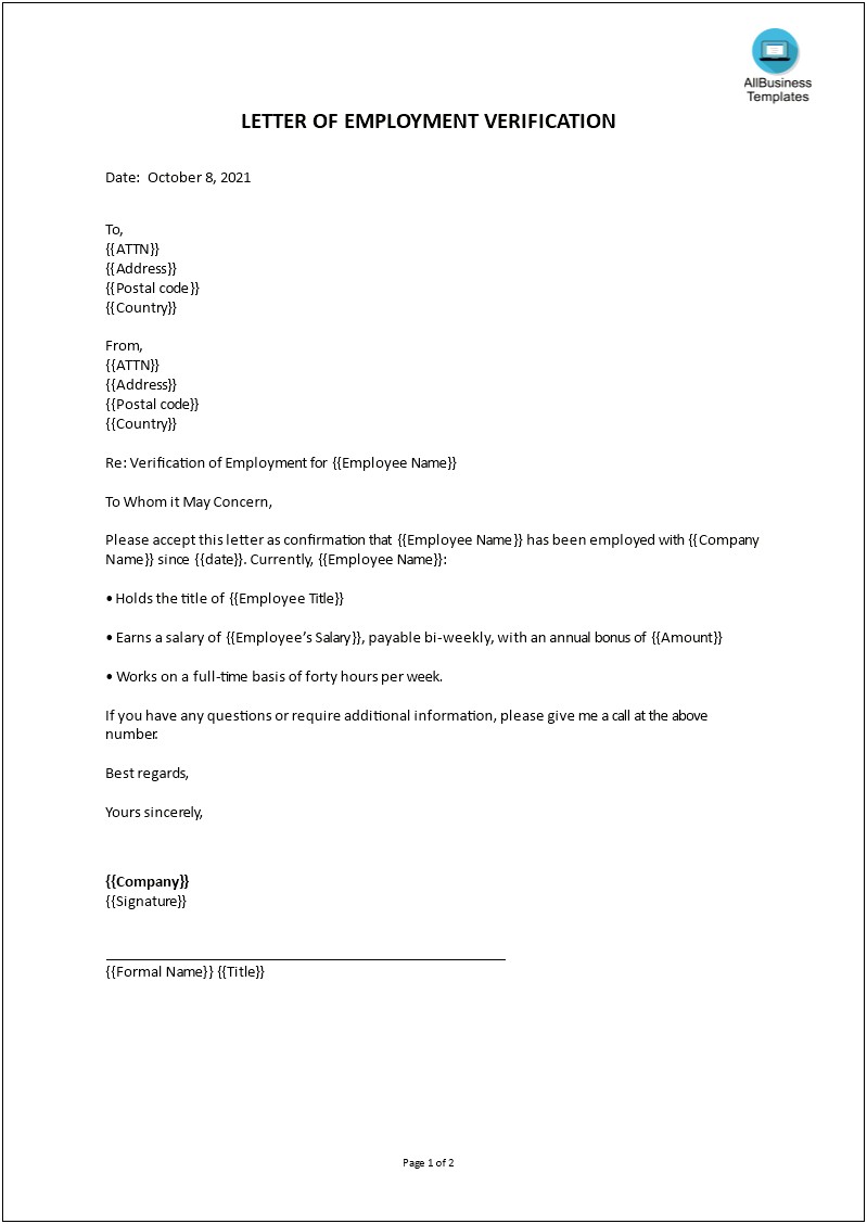 Letter Of Proof Of Address Template