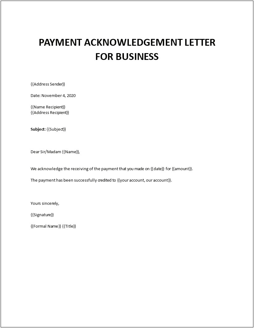 Letter Of Receipt Of Money Paid Template