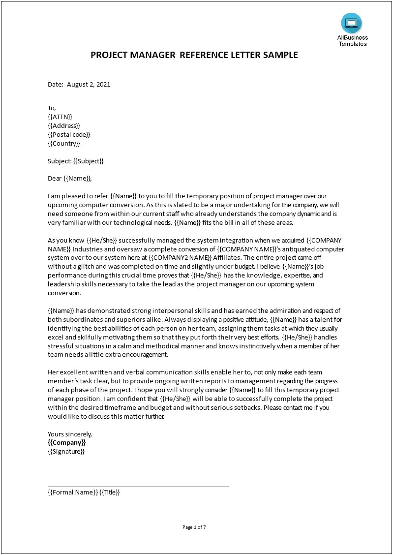 Letter Of Recommendation Fill In Template