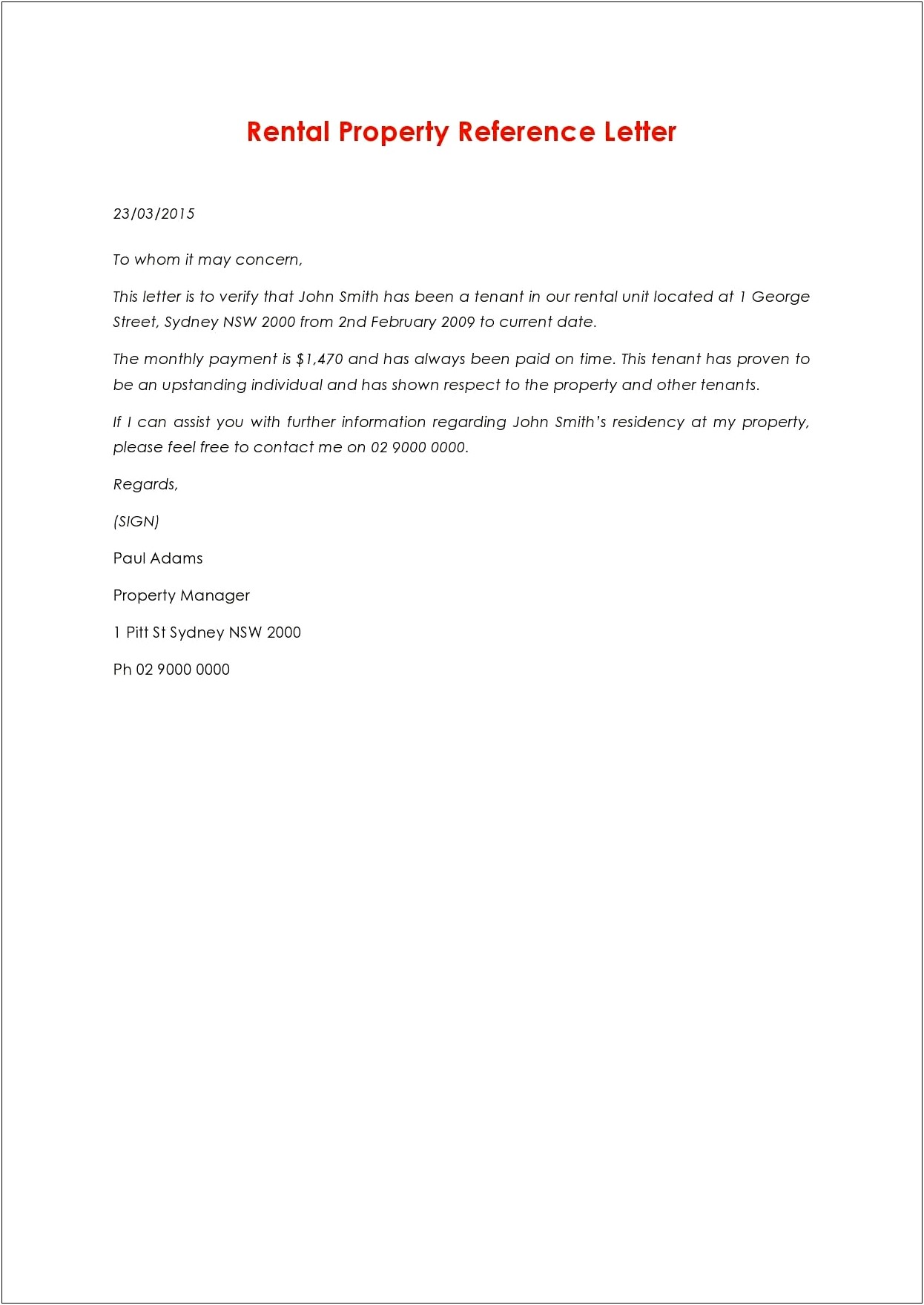 Letter Of Recommendation For Apartment Template