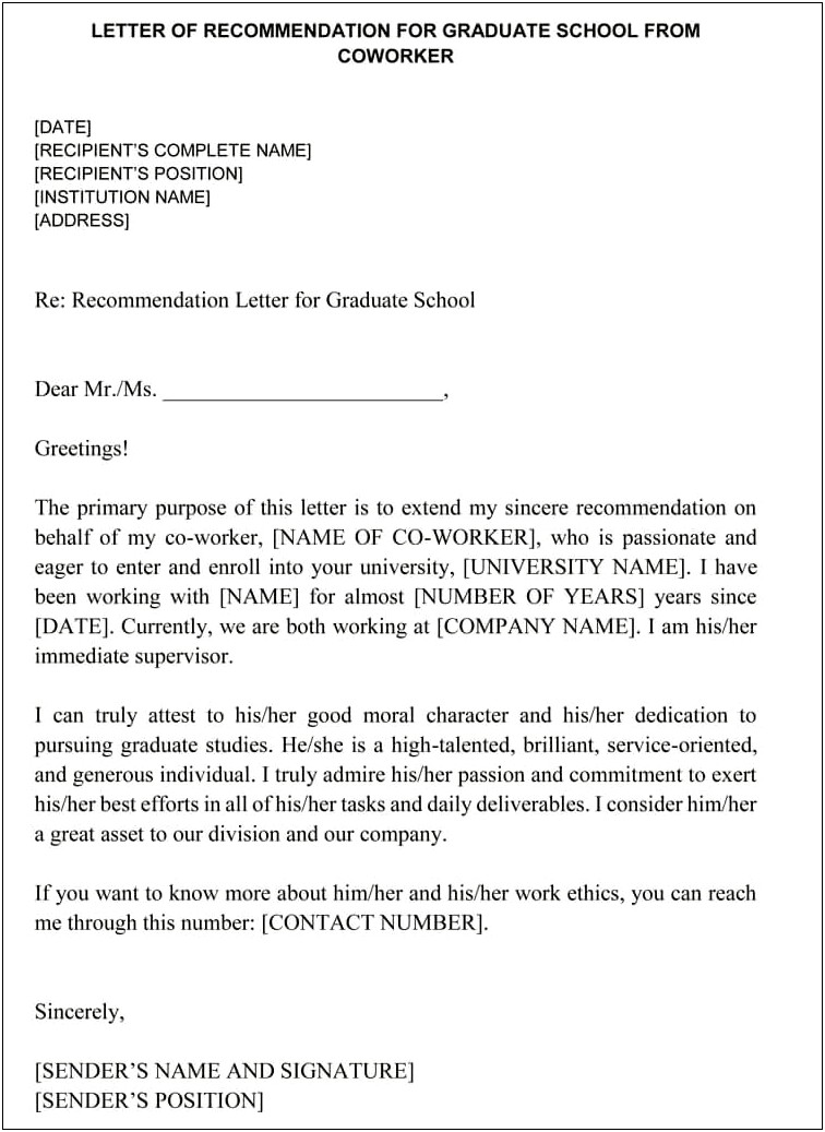 Letter Of Recommendation For Coworker Templates