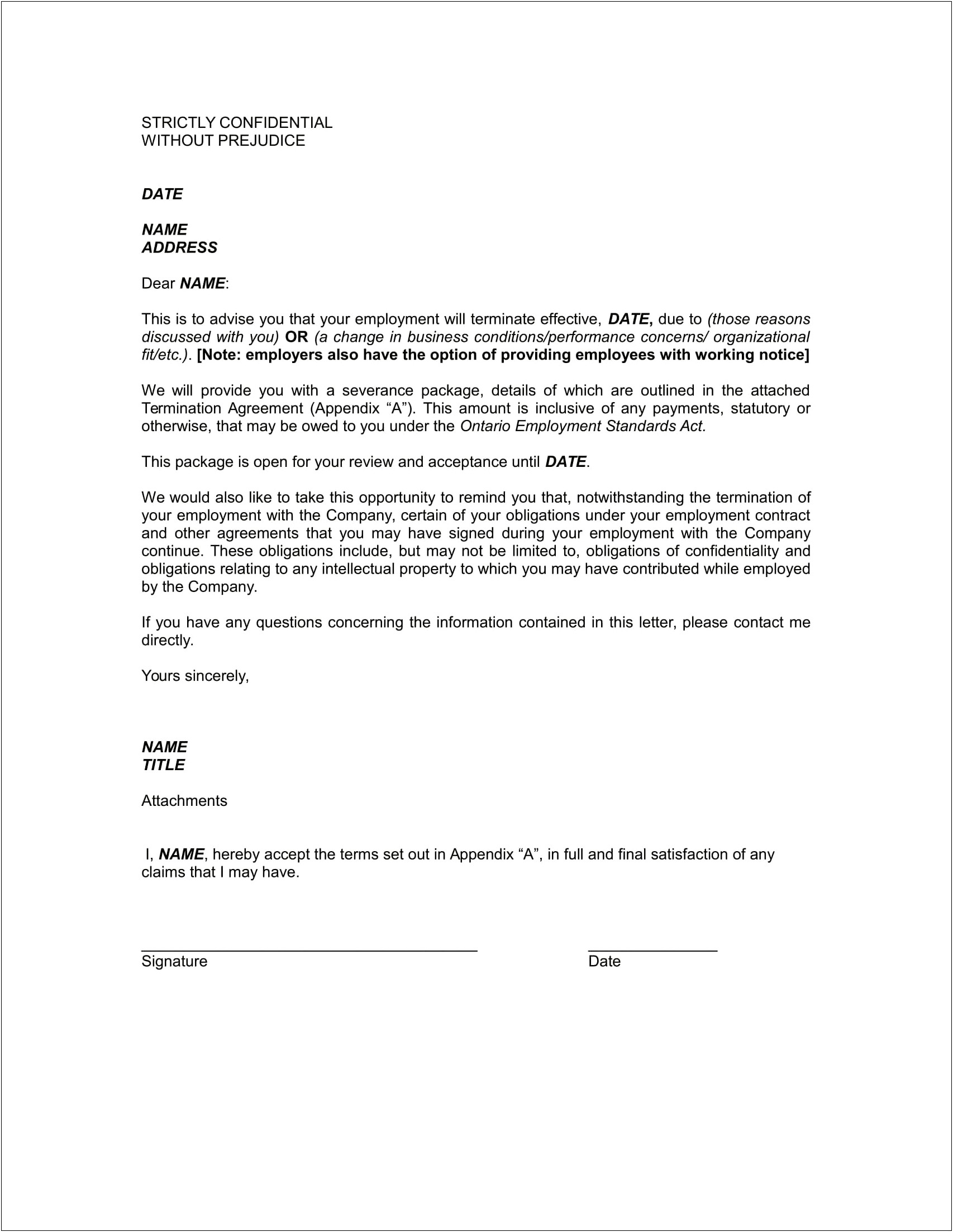 Letter Of Recommendation For Employee Termination Template