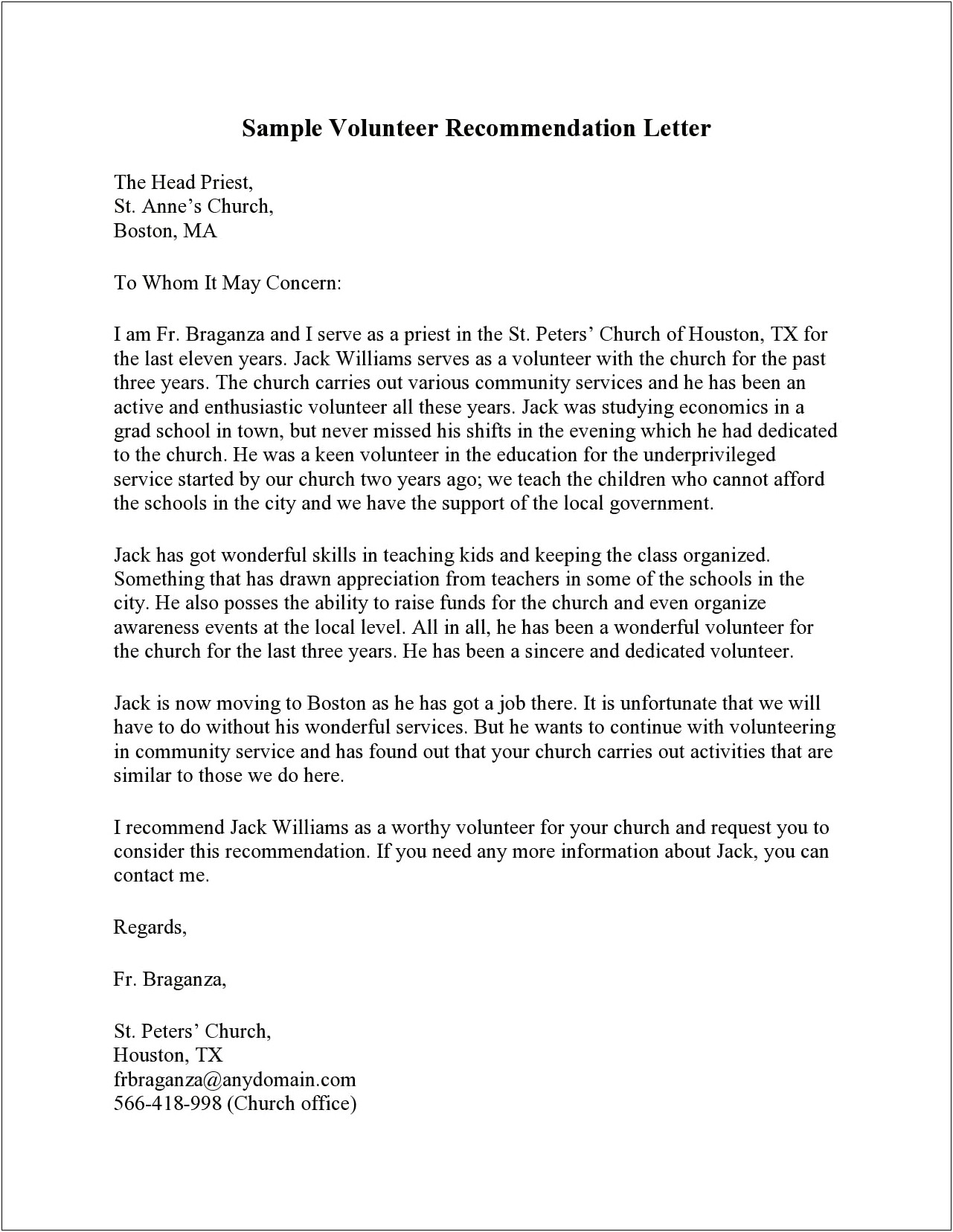 Letter Of Recommendation For Events Template