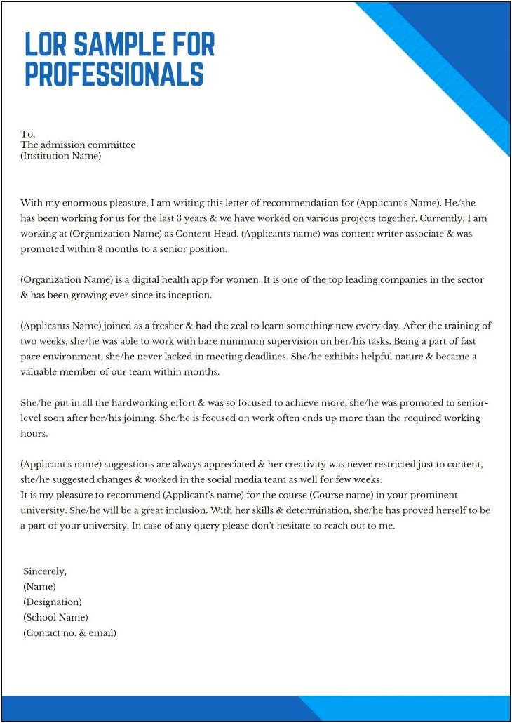 Letter Of Recommendation For Healthcare Professional Template