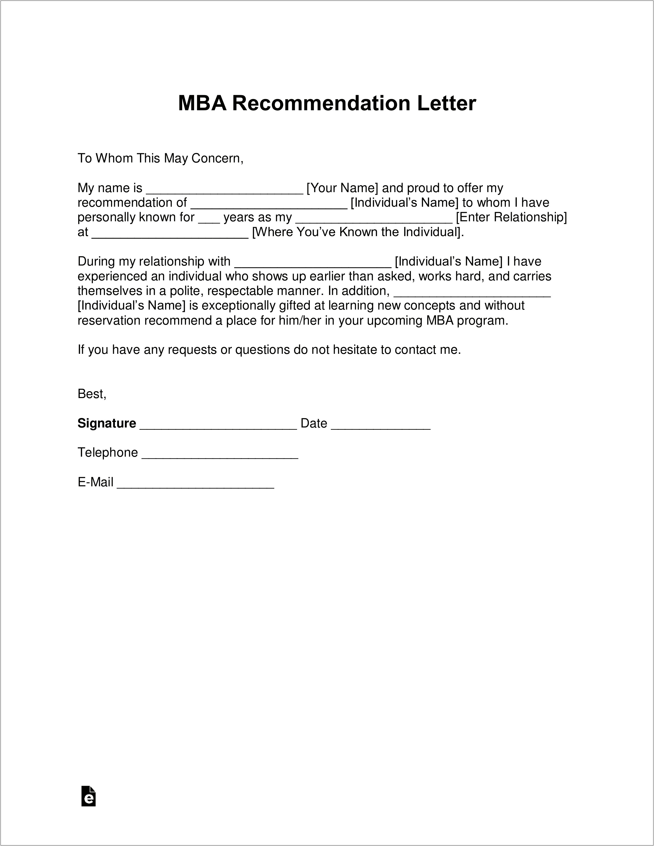 Letter Of Recommendation For Manager Template Word