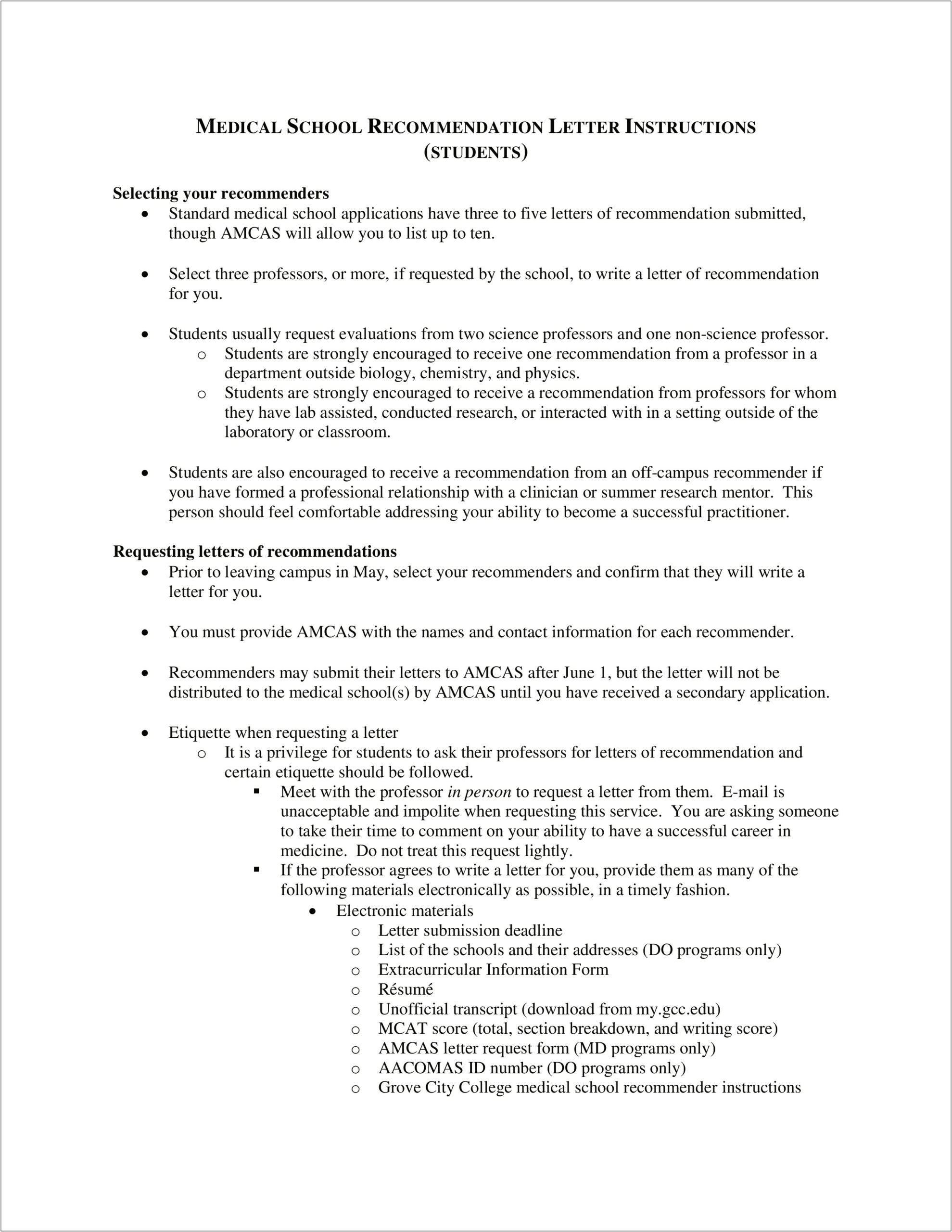 Letter Of Recommendation For Medical School Template