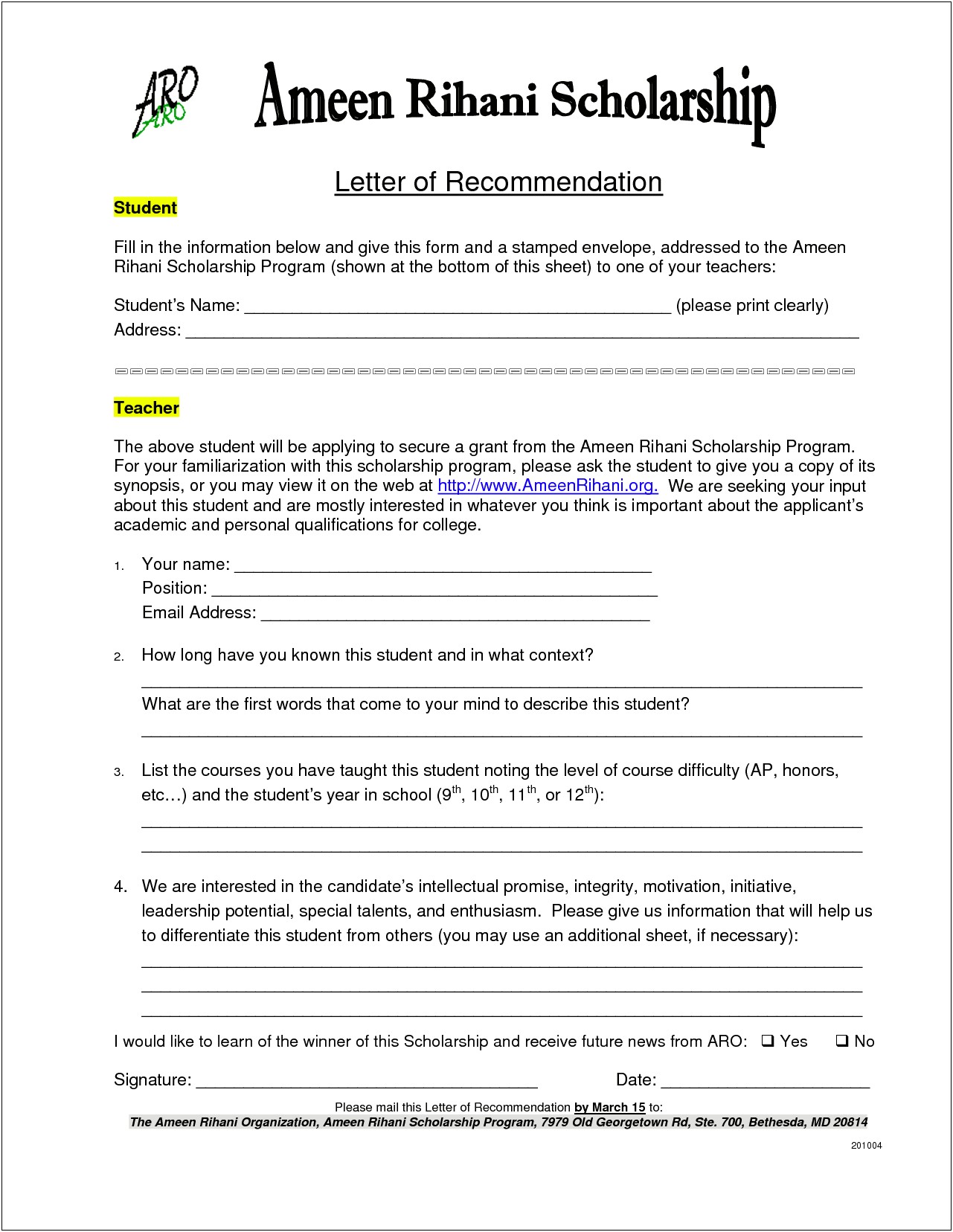 Letter Of Recommendation For Scholarship For Intern Template