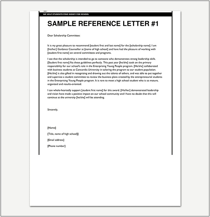 Letter Of Recommendation For Scholarship From Teacher Template