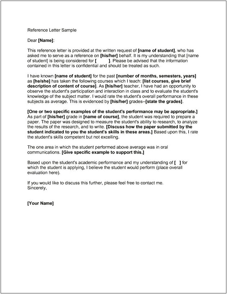 Letter Of Recommendation For Student From Pastor Template