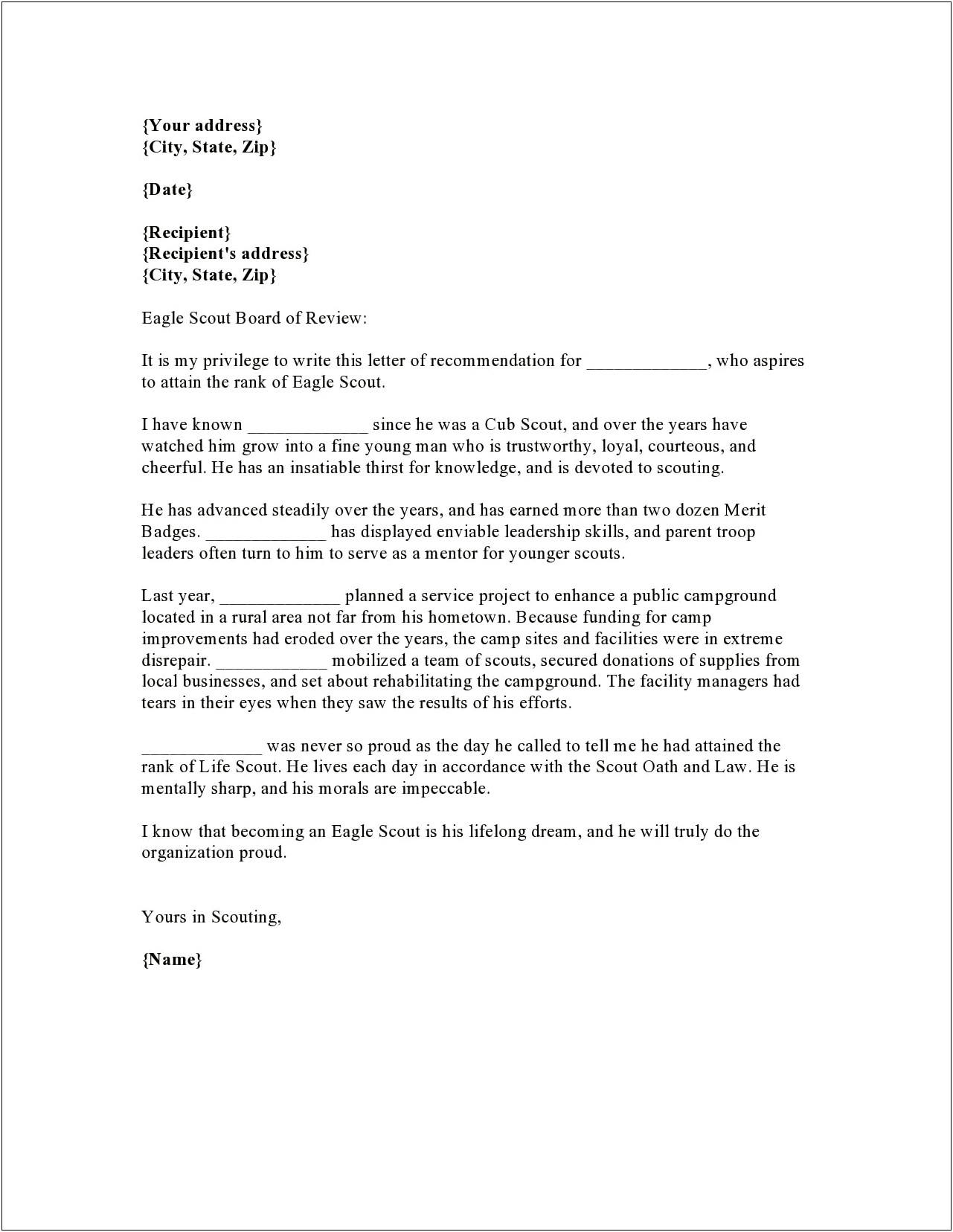 Letter Of Recommendation For Teacher From Parent Template