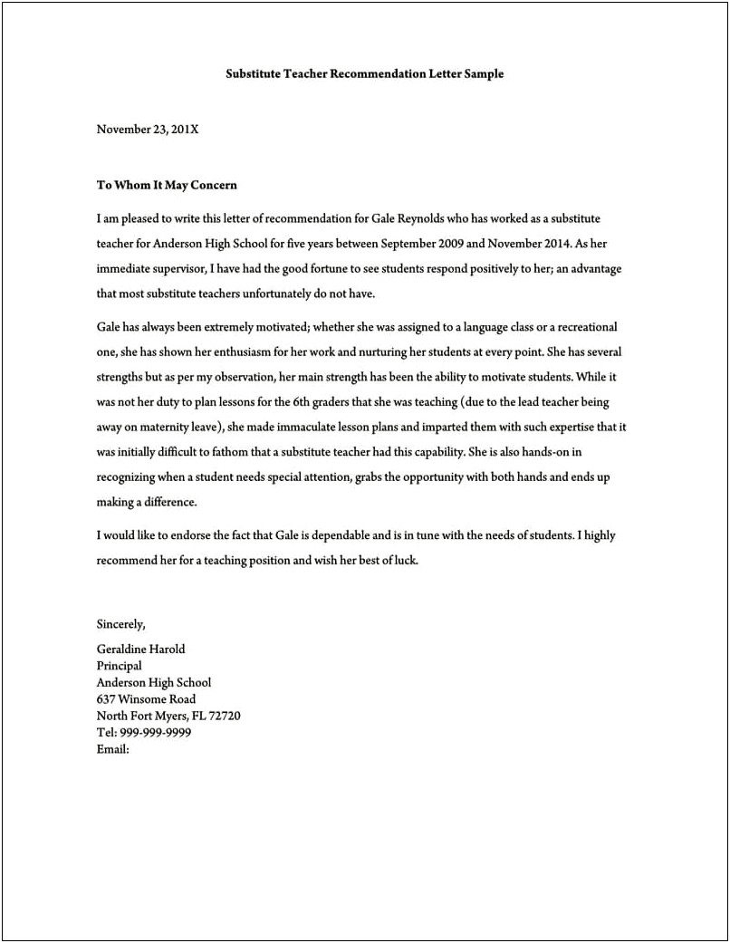 Letter Of Recommendation For Teaching Position Templates