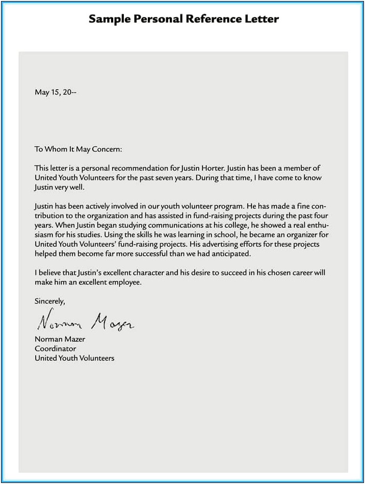 Letter Of Recommendation For Volunteer Work Template