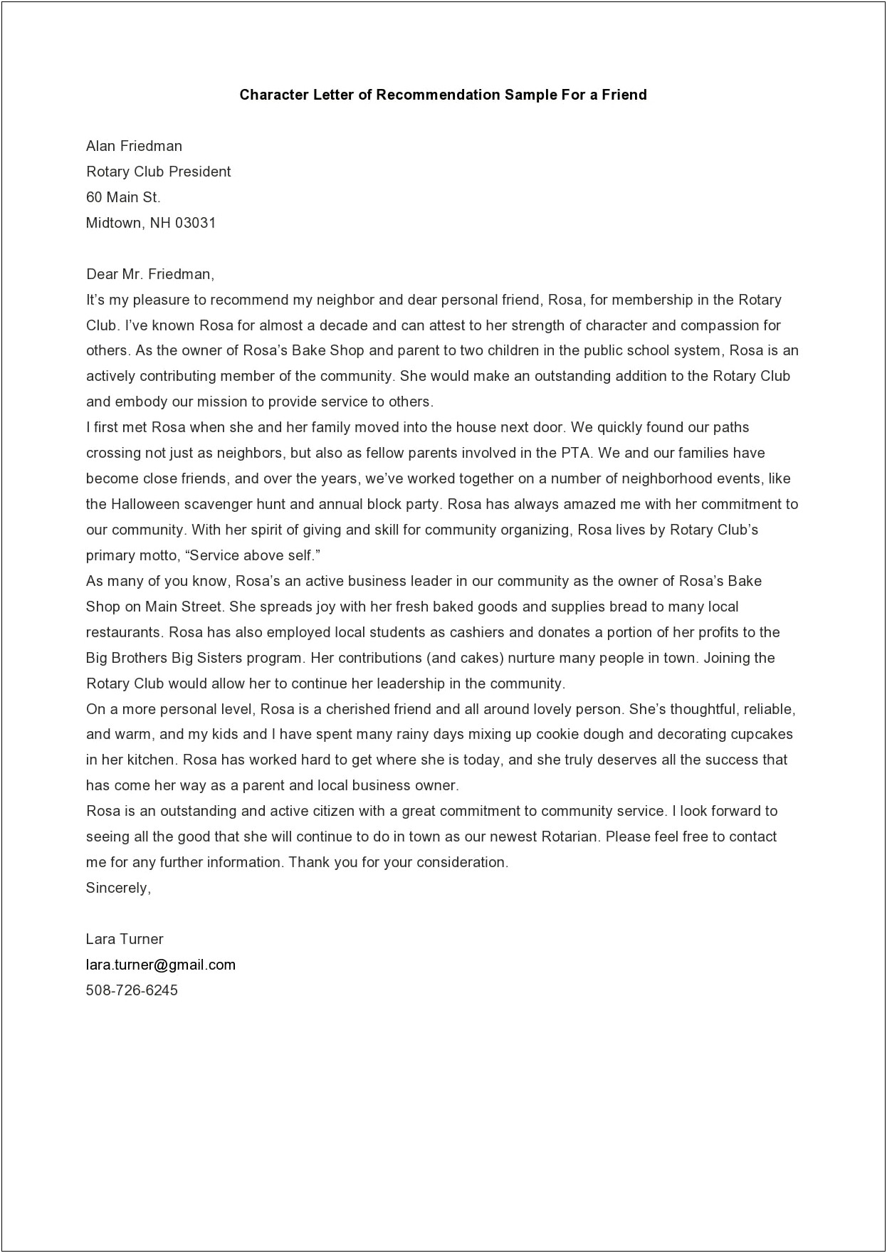 Letter Of Recommendation From A Friend Template