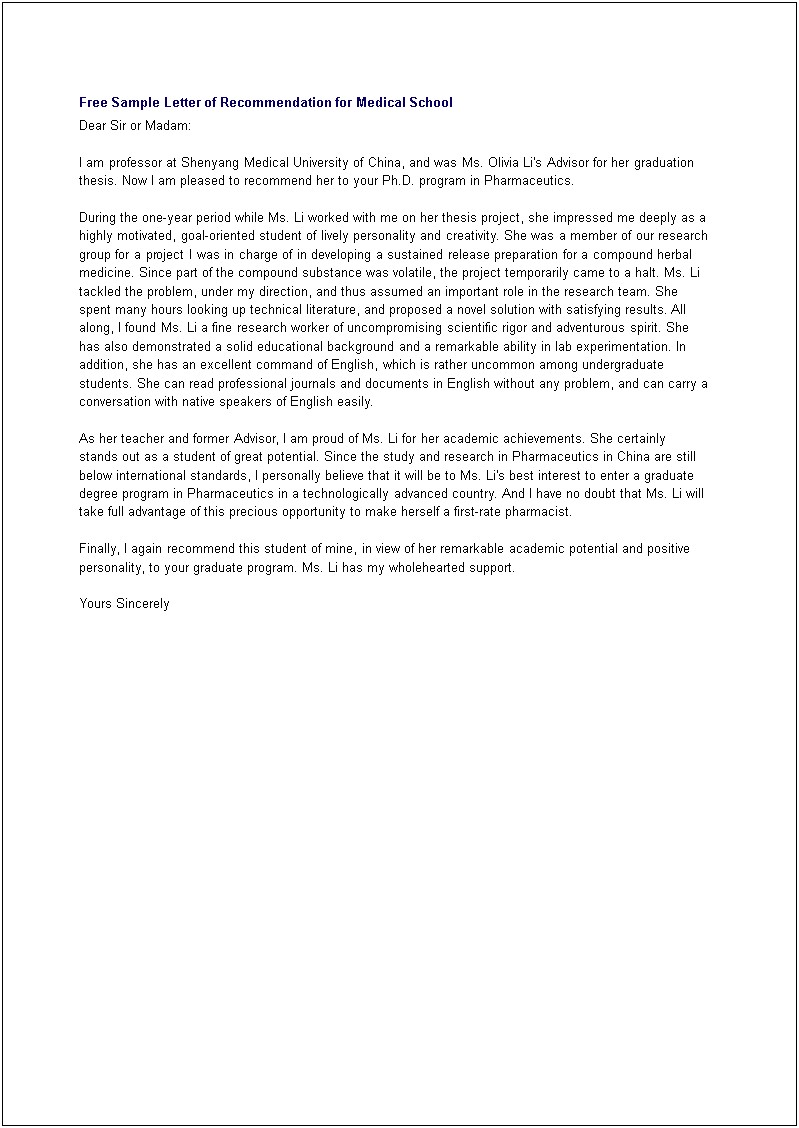 Letter Of Recommendation Medical Assistant Template