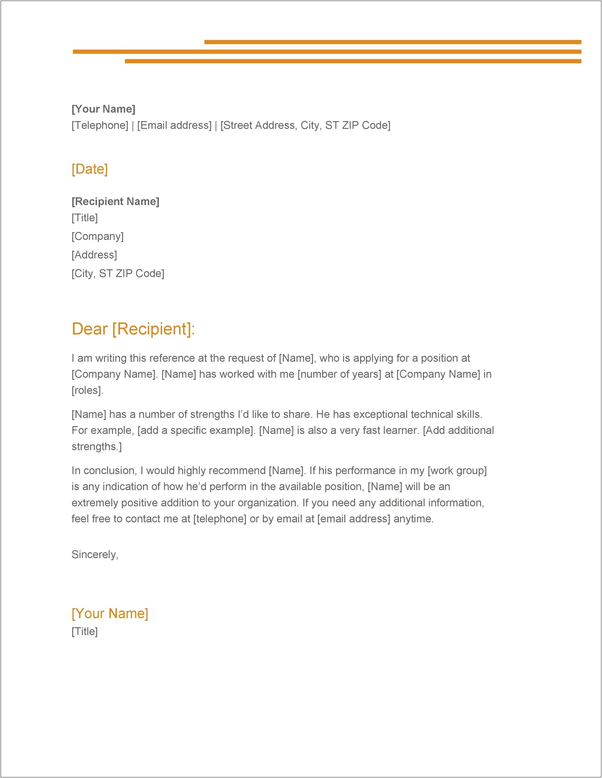 Letter Of Recommendation Sample Free Template