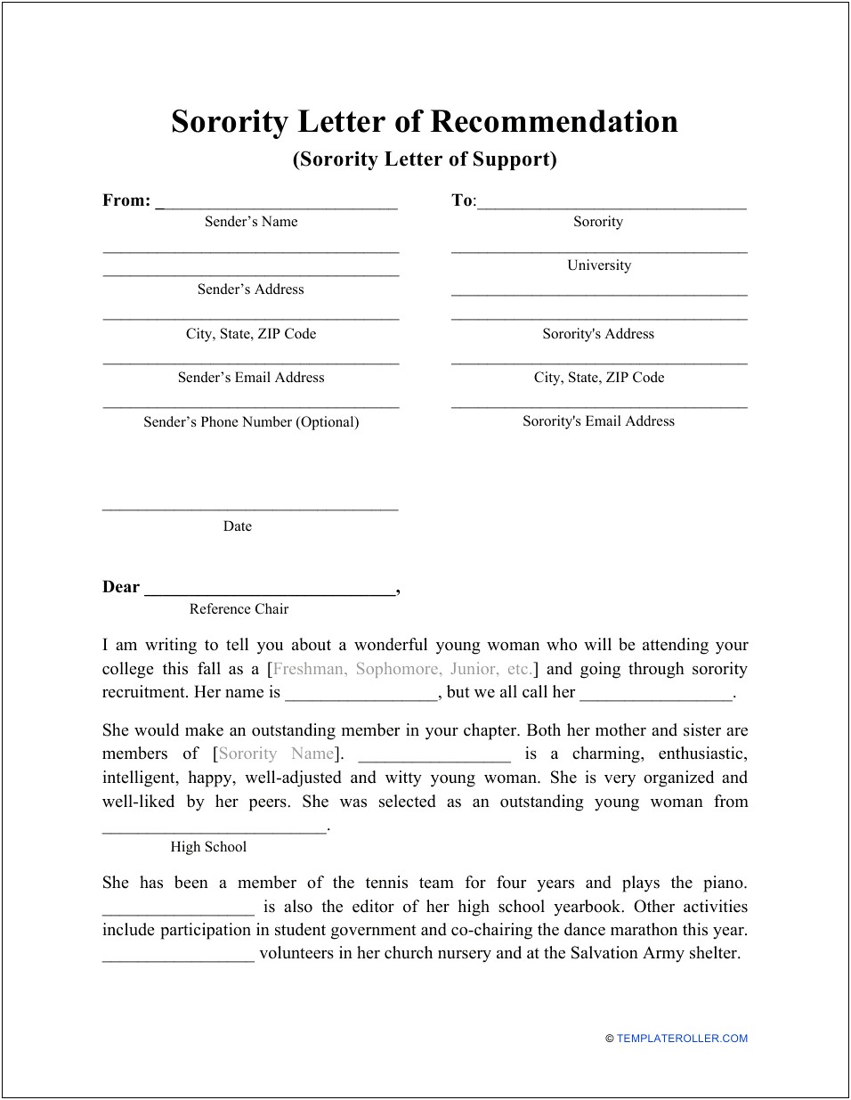 Letter Of Recommendation Template E Address