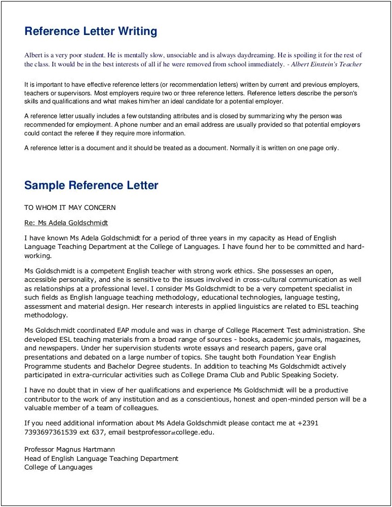 Letter Of Recommendation Template Employee Doc