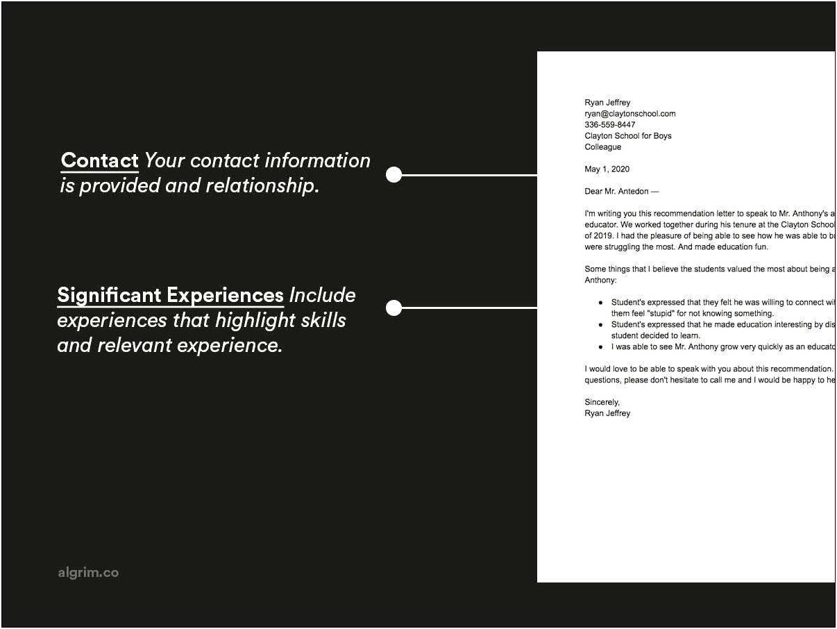 Letter Of Recommendation Template For A Colleague