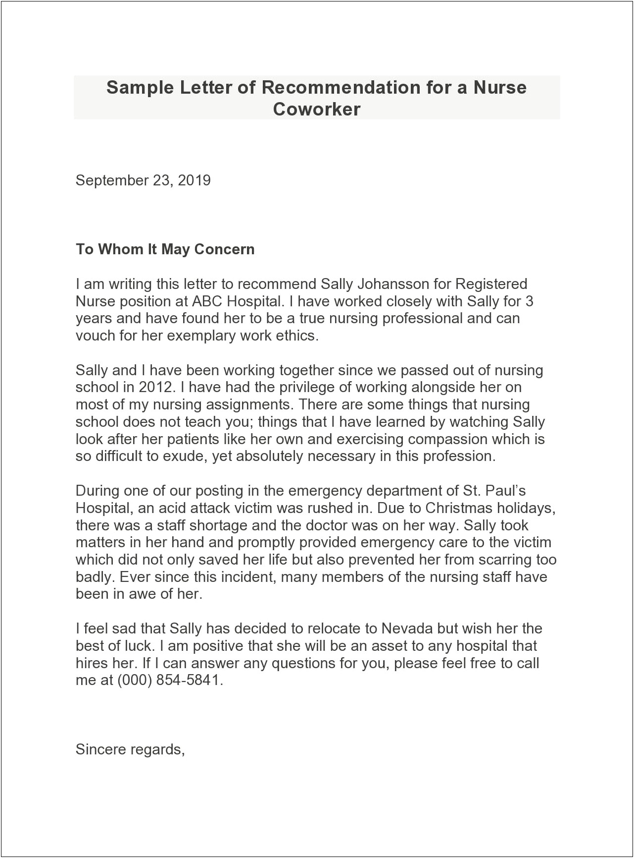 Letter Of Recommendation Template For Award