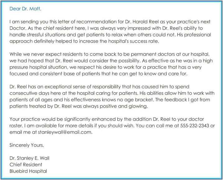 Letter Of Recommendation Template For Doctors