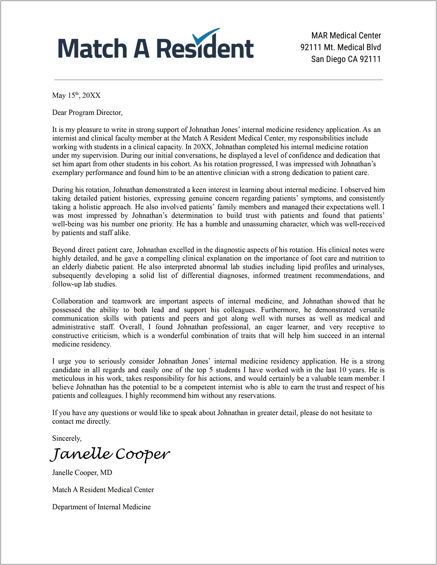 Letter Of Recommendation Template For Healthcare