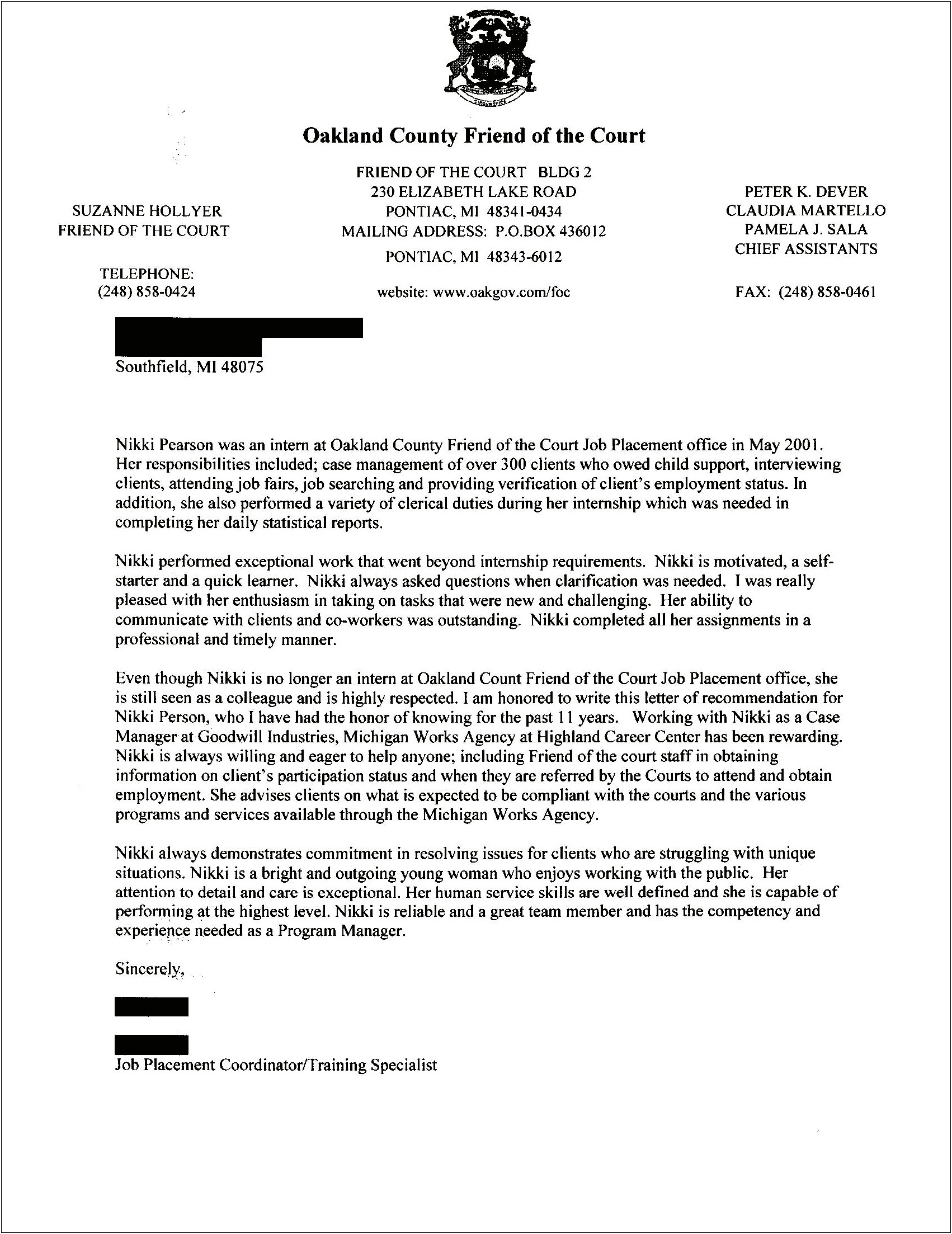 Letter Of Recommendation Template For Internship