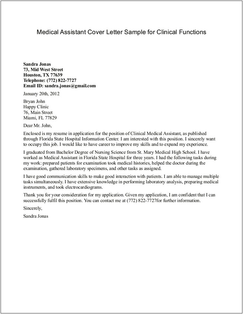 Letter Of Recommendation Template For Medical Assistant