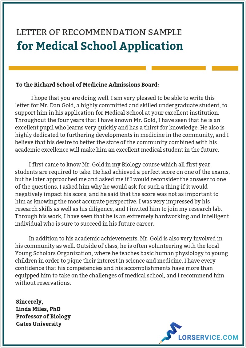 Letter Of Recommendation Template For Medical Students