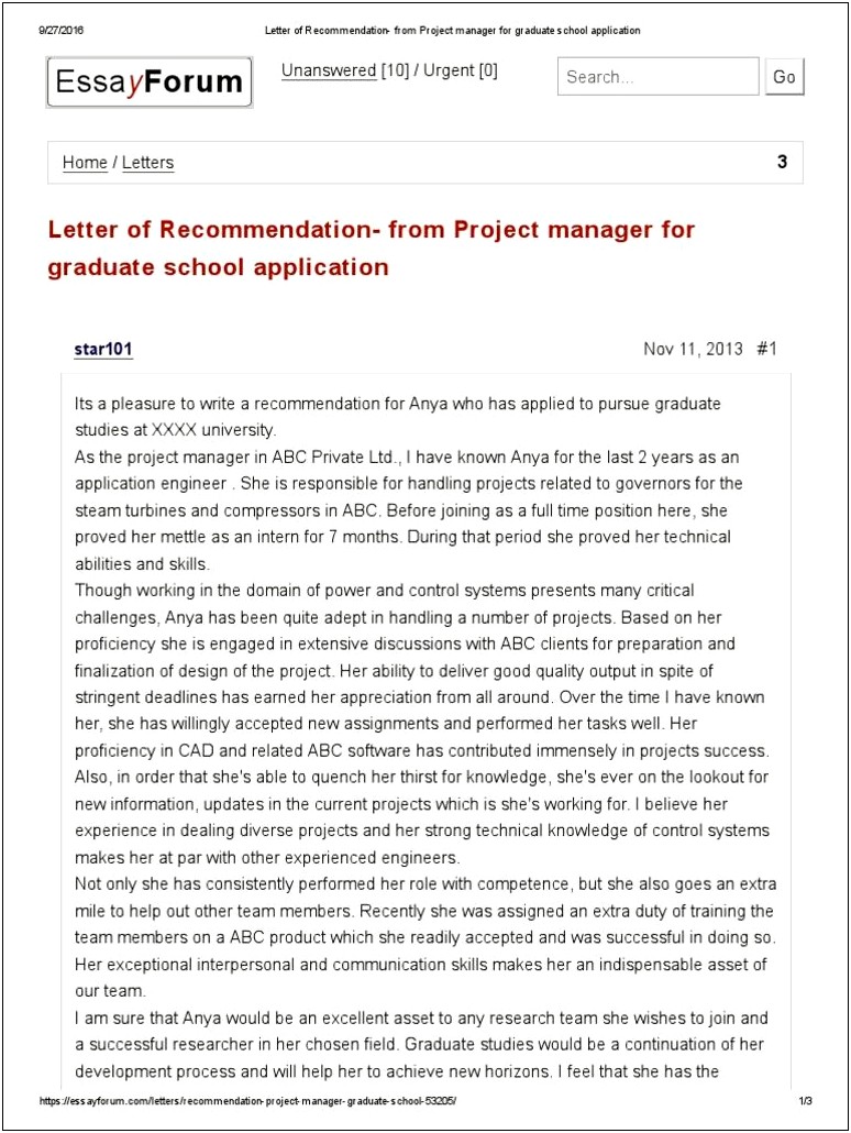 Letter Of Recommendation Template For Project Manager