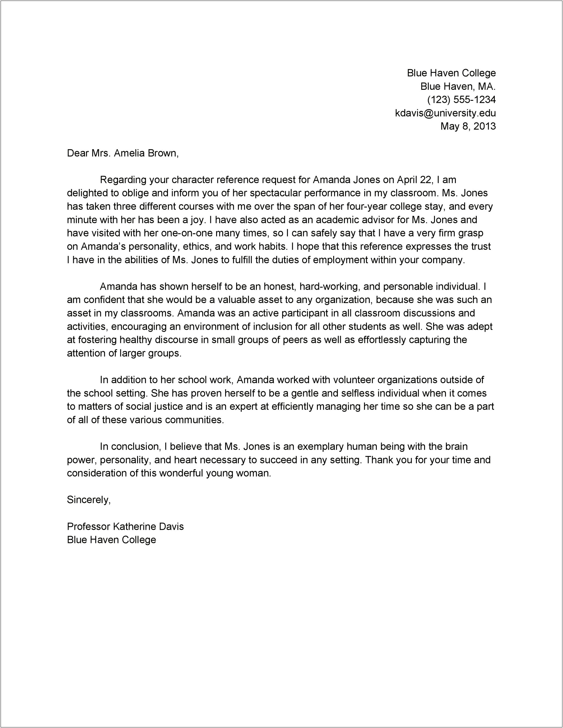 Letter Of Recommendation Template For Social Worker